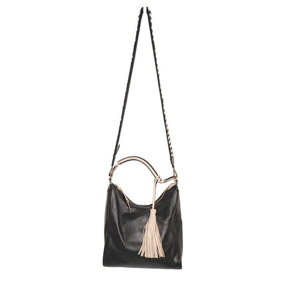 Etienne Aigner Ava Leather Hobo In Black +Anthropologie Chevron Beaded Bag Strap - Picture 7 of 12